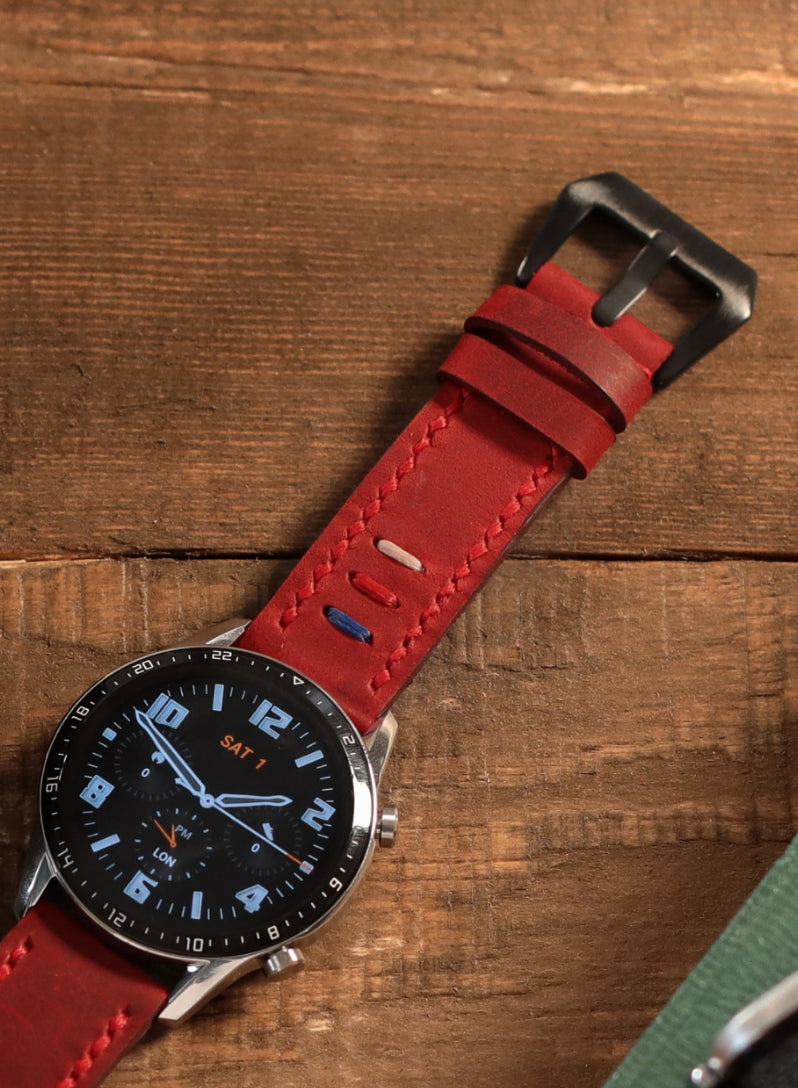 Classic Watch Three Ropes Leather Strap - Red