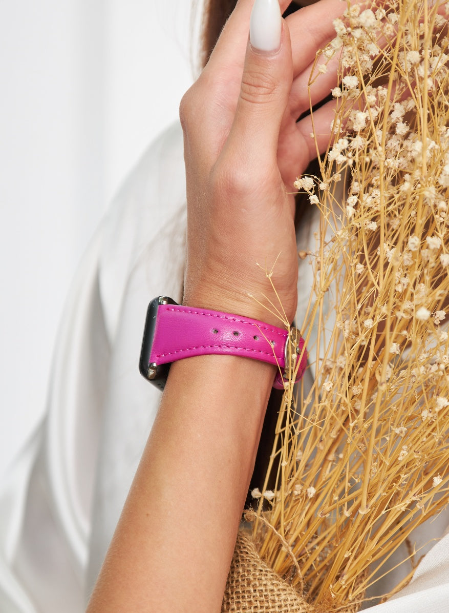 Apple Watch Kamhis Leather Women Strap - Fuchsia