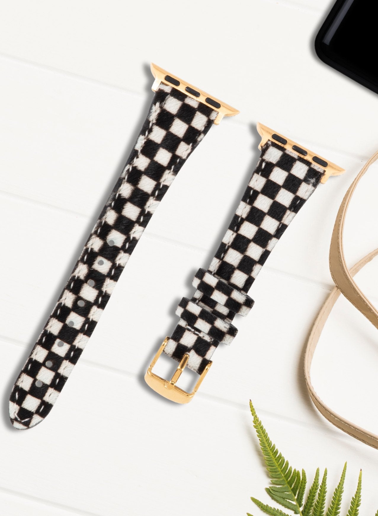 Apple Watch Vadiva Leather Women Strap - White Checkers