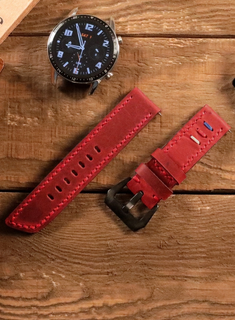 Classic Watch Three Ropes Leather Strap - Red