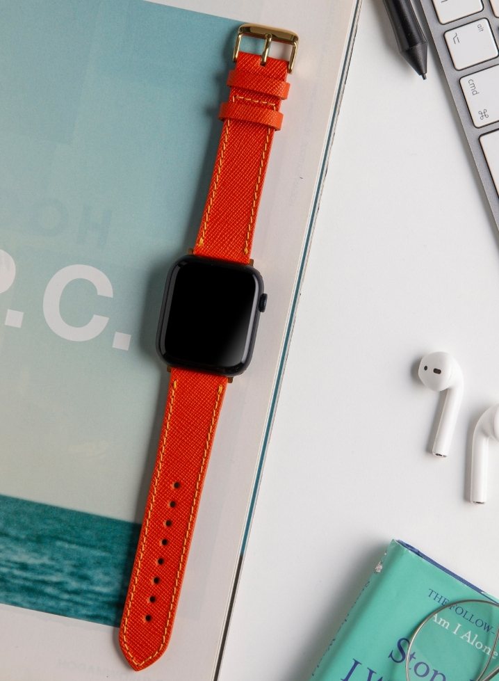 Apple Watch Saffiano Leather Strap - Orange