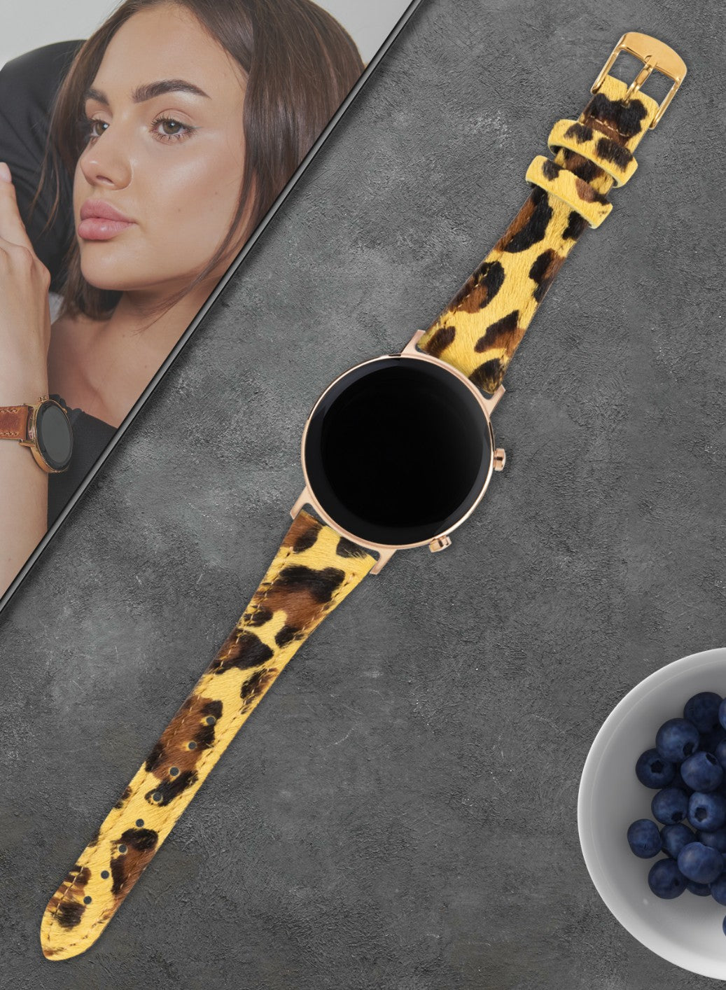 Vadiva Samsung Watch Women Leather Strap - Yellow Leopar