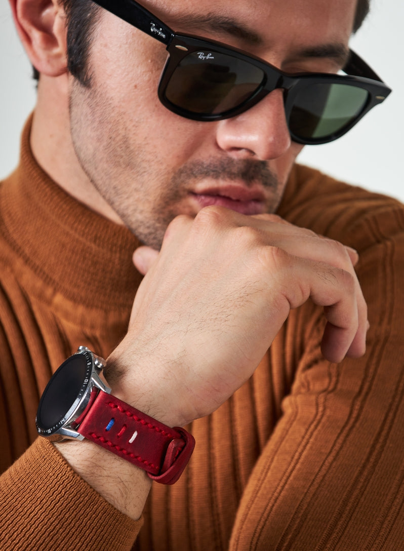 Classic Watch Three Ropes Leather Strap - Red