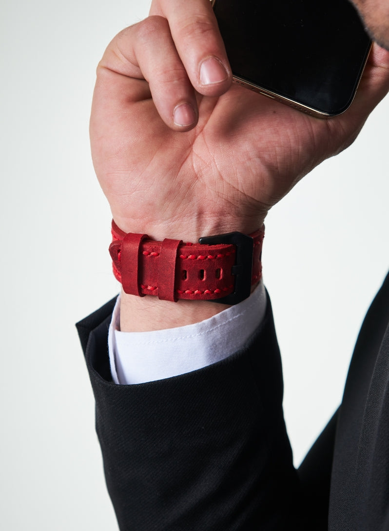 Classic Watch Three Ropes Leather Strap - Red
