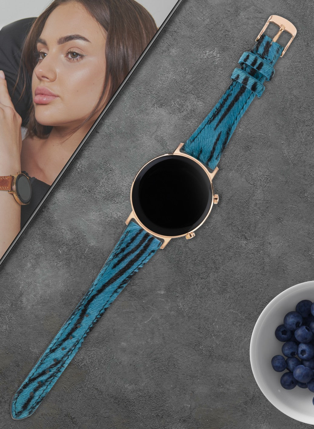 Vadiva Huawei Watch Women Leather Strap - Blue Zebra