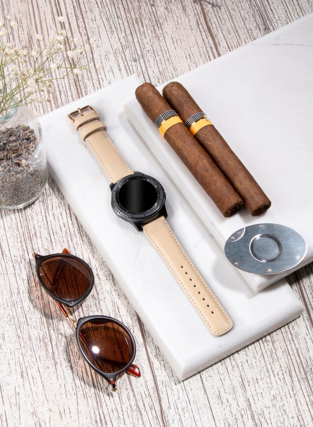 Garmin Watch Fullup Leather Strap - Beige