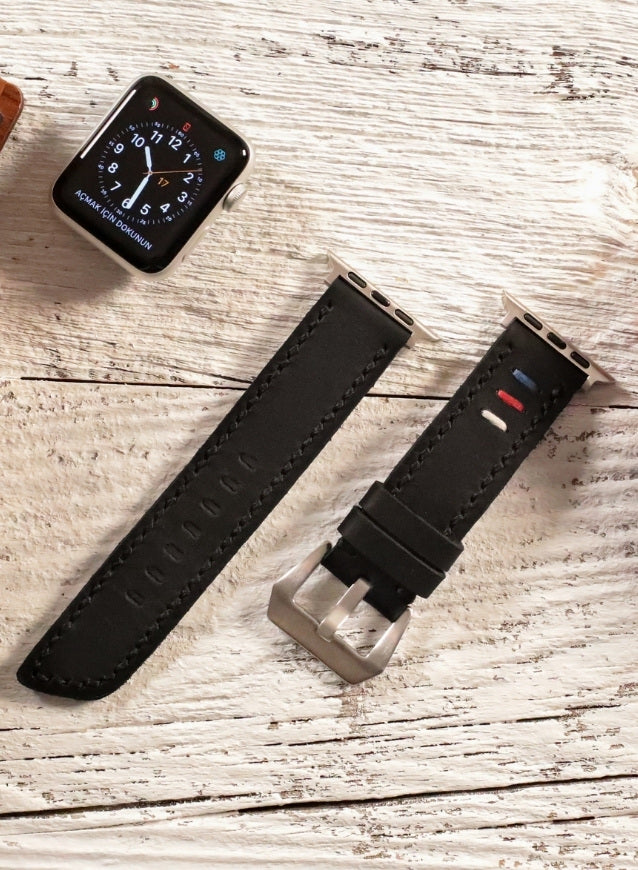 Apple Watch Three Ropes Leather Strap - Black