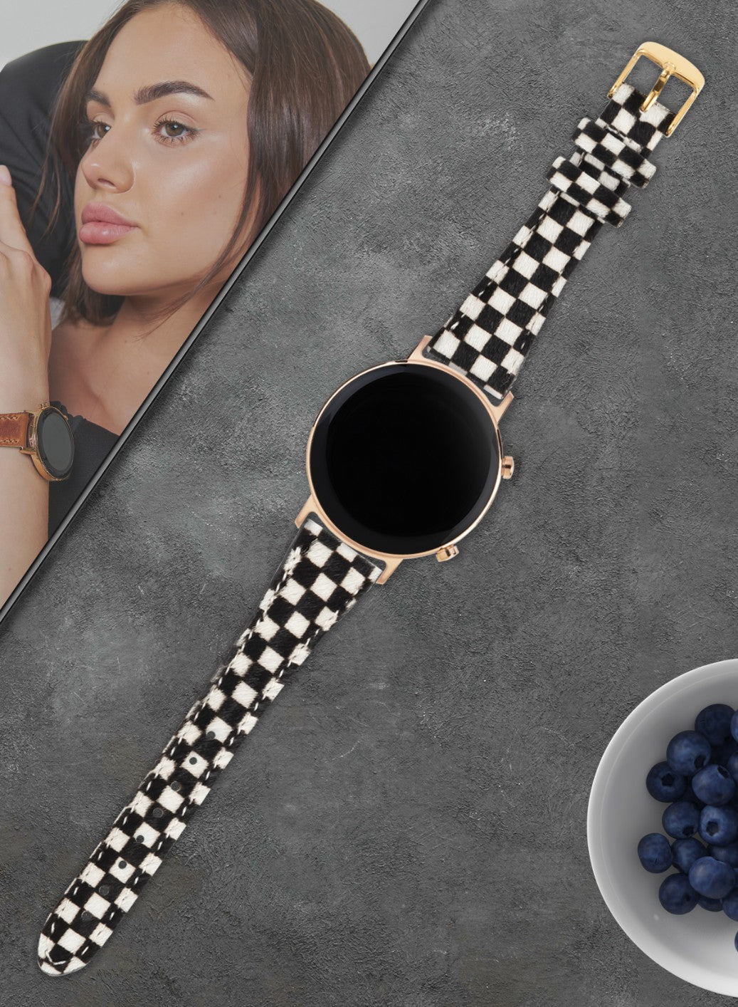 Vadiva Huawei Watch Women Leather Strap - White Checkers
