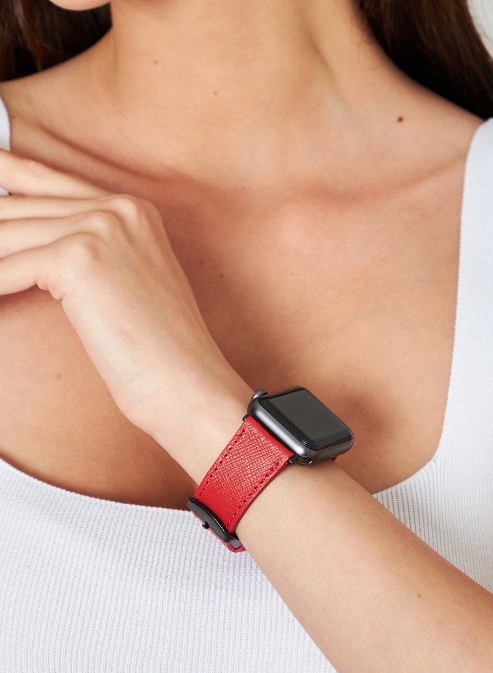 Apple Watch Saffiano Leather Strap - Red