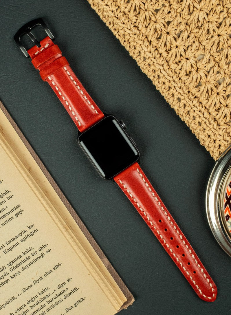 Apple Watch Zuvart Leather Strap - Red