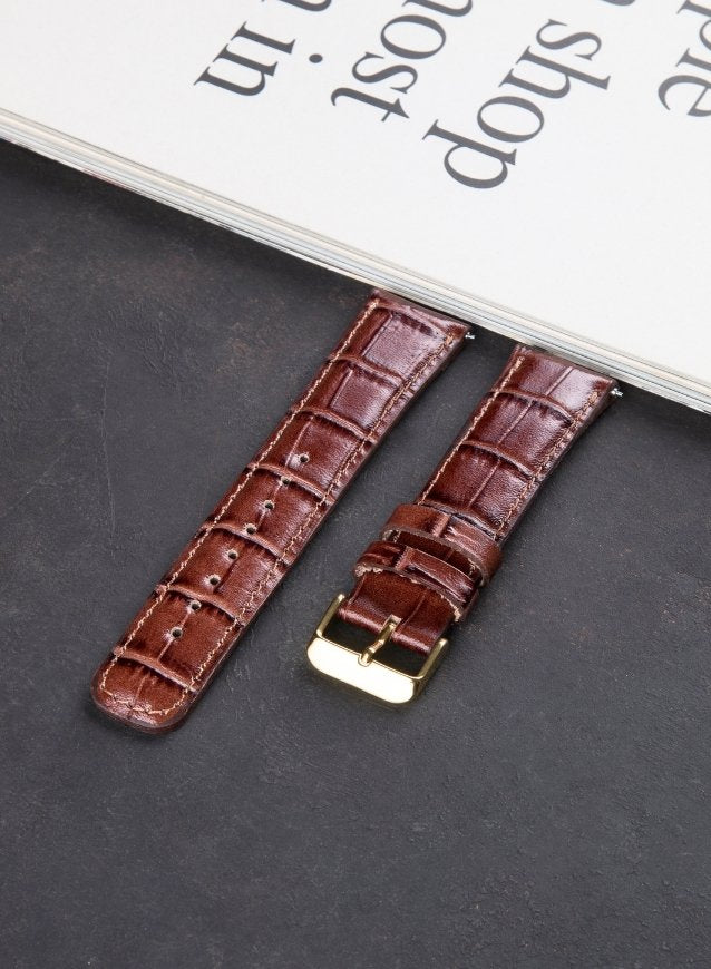 Croco Genuine Leather Samsung Watch Strap - Brown - VAGAVE
