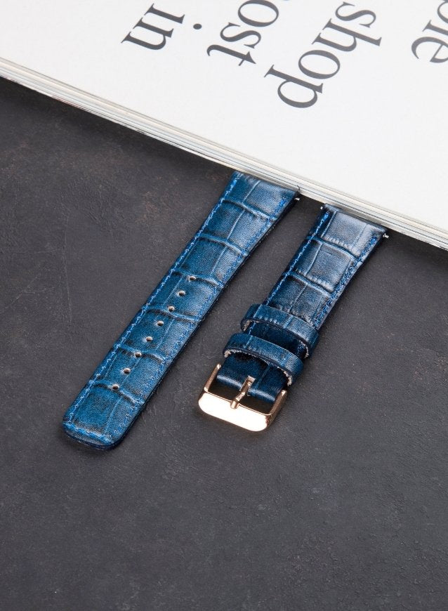 Croco Genuine Leather Huawei Watch Strap - Navy Blue - VAGAVE