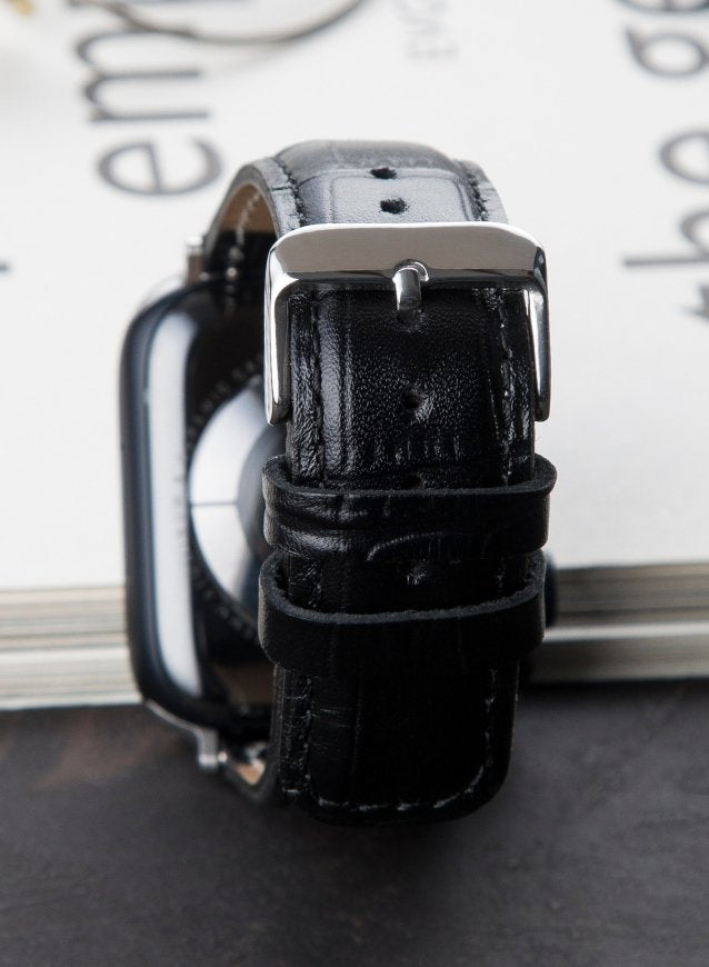 Croco Genuine Leather Apple Watch Strap - Black - VAGAVE