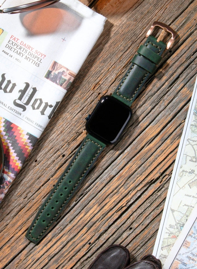 SamCrazy Genuine Leather Apple Watch Strap - Green - VAGAVE