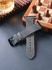 Isnos Genuine Leather Apple Watch Strap - Gray - VAGAVE