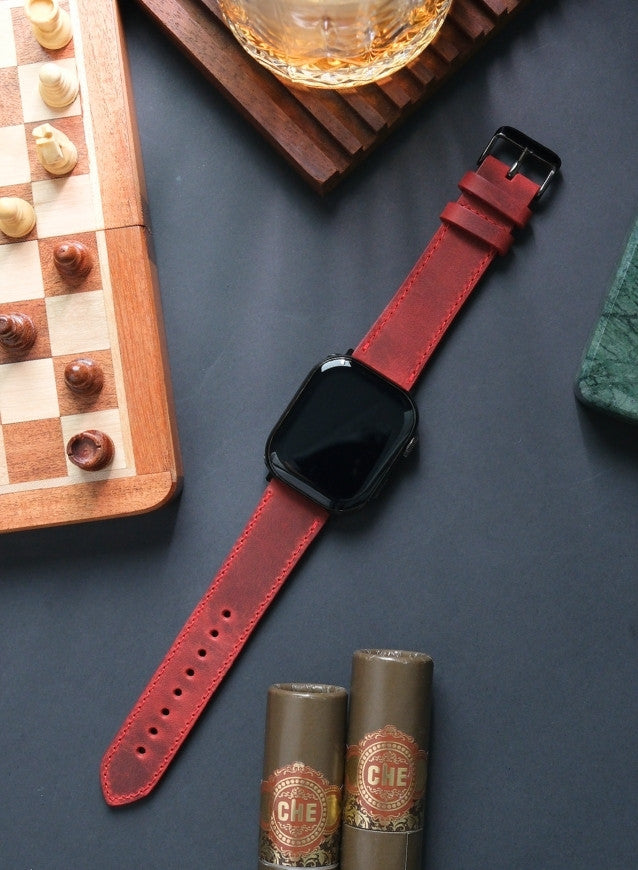 Isnos Genuine Leather Apple Watch Strap - Red - VAGAVE