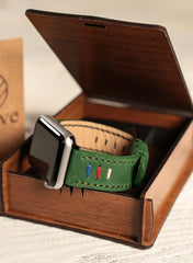 Three Ropes Genuine Leather Apple Watch Strap - Green