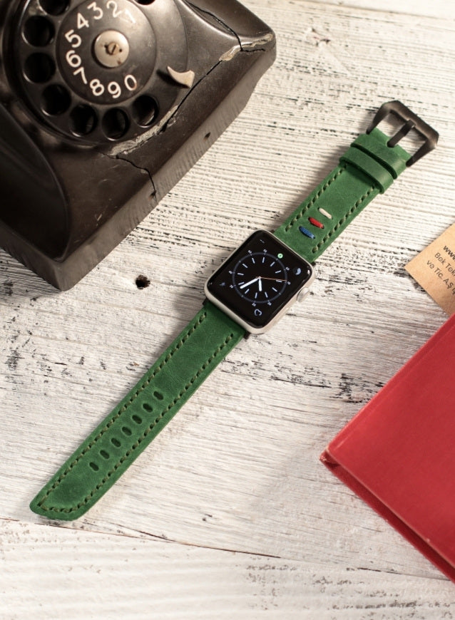 Apple Watch Three Ropes Leather Strap - Green
