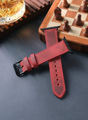 Isnos Genuine Leather Apple Watch Strap - Red - VAGAVE