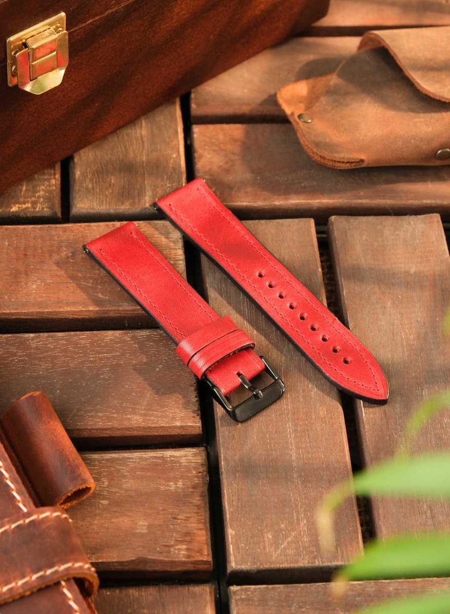 Classic Watch Buttero Leather Strap - Red