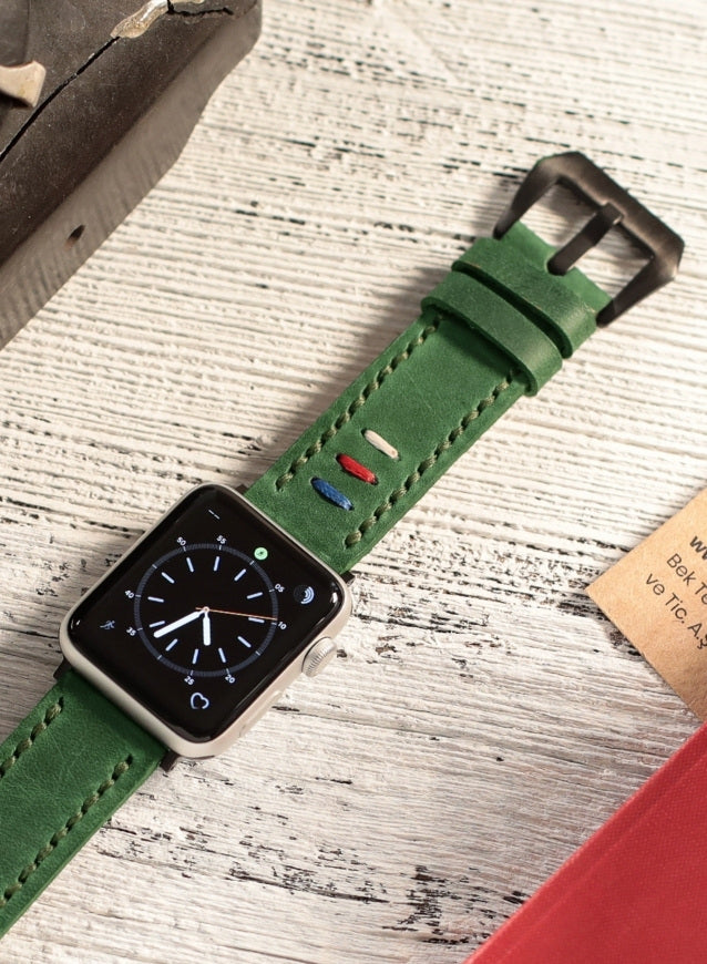 Apple Watch Three Ropes Leather Strap - Green