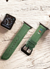 Three Ropes Genuine Leather Apple Watch Strap - Green