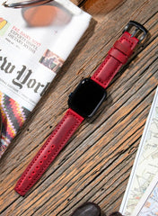 SamCrazy Genuine Leather Apple Watch Strap - Red - VAGAVE