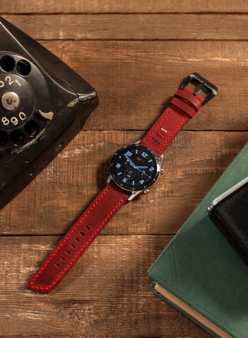 Classic Watch Three Ropes Leather Strap - Red