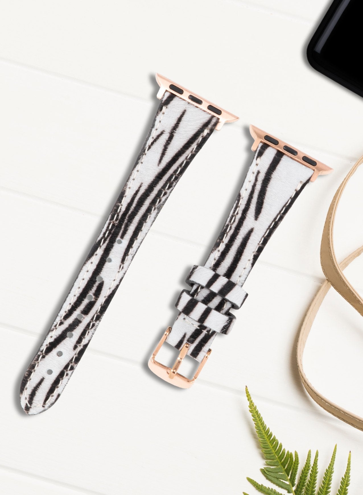 Apple Watch Vadiva  Leather Women Strap - White Zebra