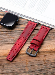 SamCrazy Genuine Leather Apple Watch Strap - Red - VAGAVE