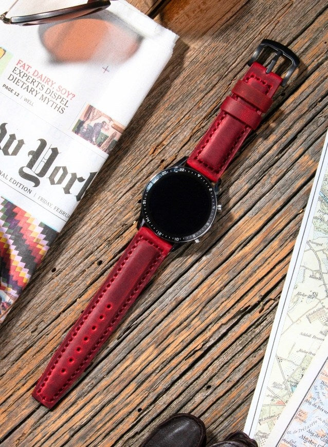 SamCrazy Genuine Leather  Samsung Watch Strap - Red - VAGAVE