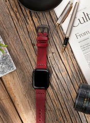 Musap Genuine Leather Apple Watch Strap - Red - VAGAVE