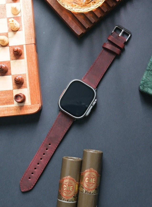 Isnos Genuine Leather Apple Watch Strap - Burgundy - VAGAVE