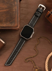 Pueblo Genuine Leather Apple Watch Strap - Black - VAGAVE