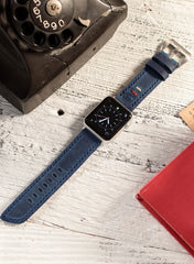 Three Ropes Genuine Leather Apple Watch Strap - Blue