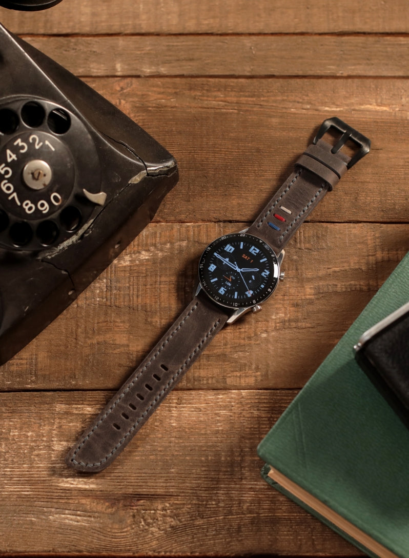 Classic Watch Three Ropes Leather Strap - Gray
