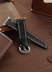 Pueblo Genuine Leather Apple Watch Strap - Black - VAGAVE