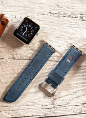 Three Ropes Genuine Leather Apple Watch Strap - Blue