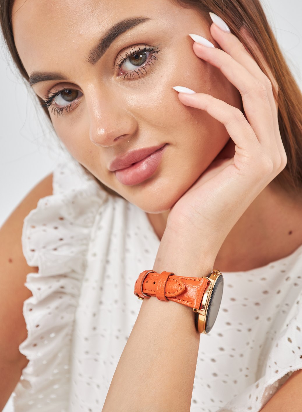 Pupi Samsung Watch Women Leather Strap - Orange