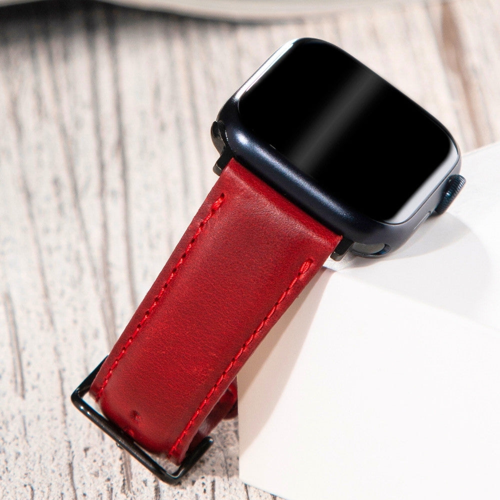 Apple Watch Deri Kordon Kırmızı - Fullup - vagave