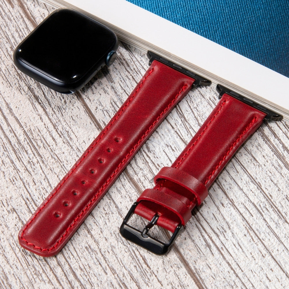 Apple Watch Deri Kordon Kırmızı - Fullup - vagave