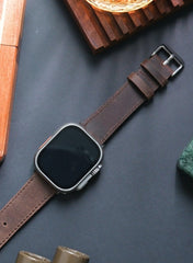 Isnos Genuine Leather Apple Watch Strap - Brown - VAGAVE