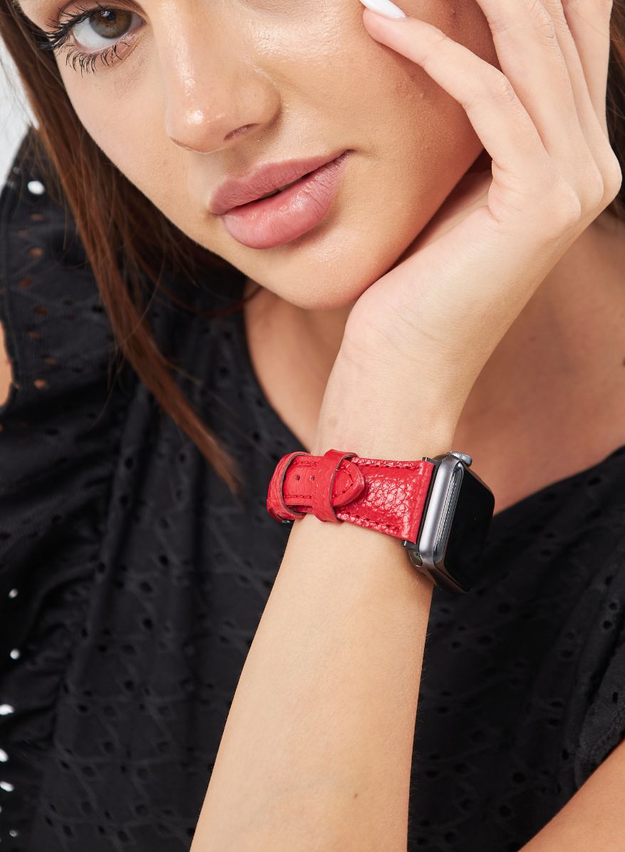 Apple Watch Pupi Leather Women Strap -Red