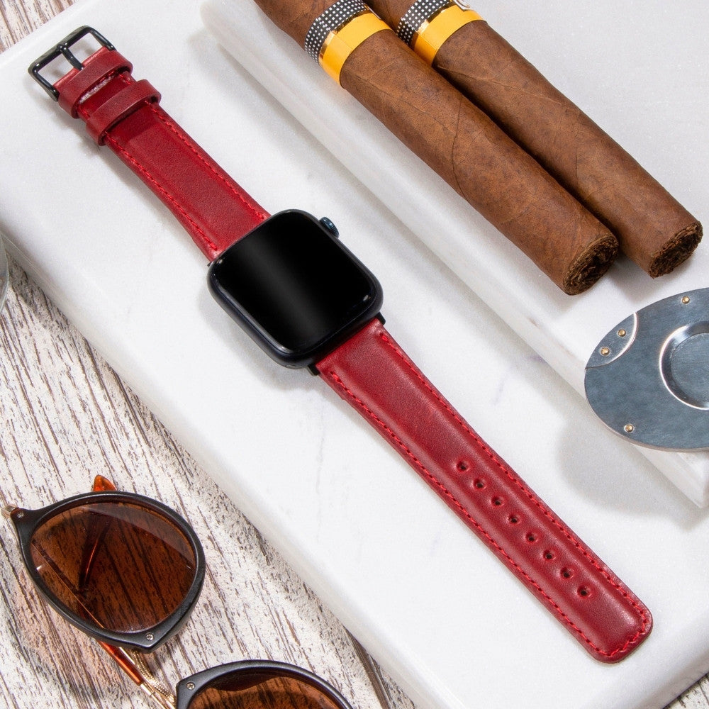Apple Watch Deri Kordon Kırmızı - Fullup - vagave