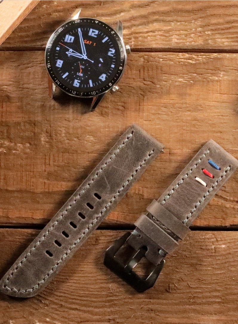 Classic Watch Three Ropes Leather Strap - Gray