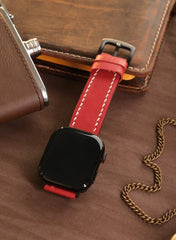 Pueblo Genuine Leather Apple Watch Strap - Red - VAGAVE