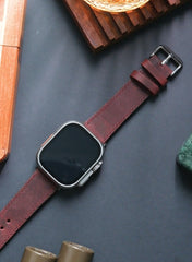 Isnos Genuine Leather Apple Watch Strap - Burgundy - VAGAVE