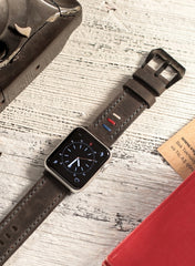 Three Ropes Genuine Leather Apple Watch Strap - Gray