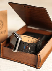 Three Ropes Genuine Leather Apple Watch Strap - Black