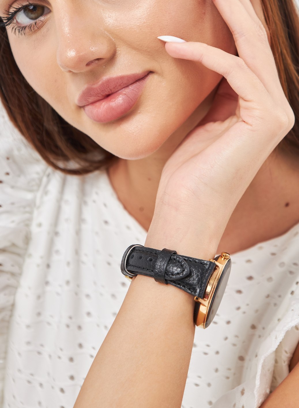 Pupi Samsung Watch Women Leather Strap - Black